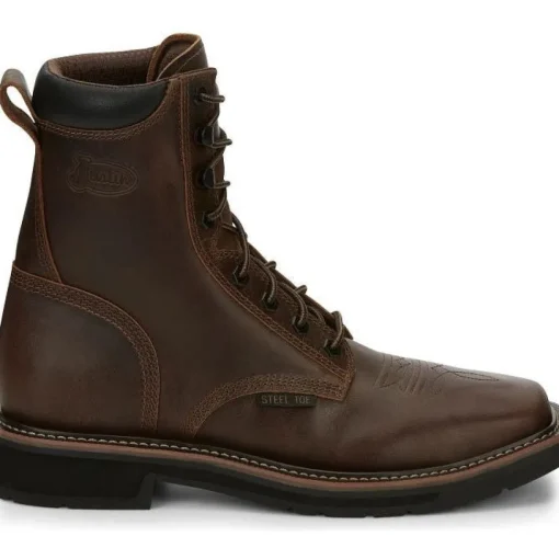 Justin Men's Pulley 8" Steel Toe Lace Up Western Work Boot -Brown- SE682