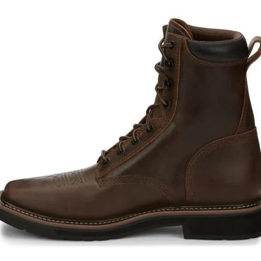 Justin Men's Pulley 8" Steel Toe Lace Up Western Work Boot -Brown- SE682