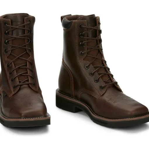 Justin Men's Pulley 8" Steel Toe Lace Up Western Work Boot -Brown- SE682