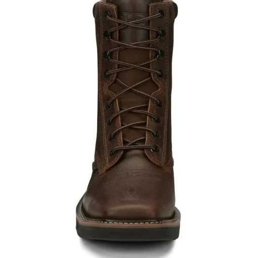 Justin Men's Pulley 8" Steel Toe Lace Up Western Work Boot -Brown- SE682