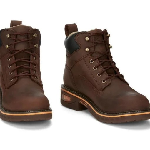 Justin Men's Resistor 6" WP Lace Up Western Work Boot -Brown- CR401