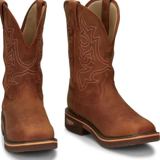 Justin Men's Resistor 11" WP Western Work Boot -Brown- CR4011