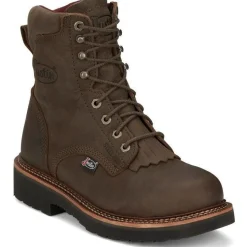 Justin Men's Rivot 8" Lace Up Western Work Boot -Brown - OW441