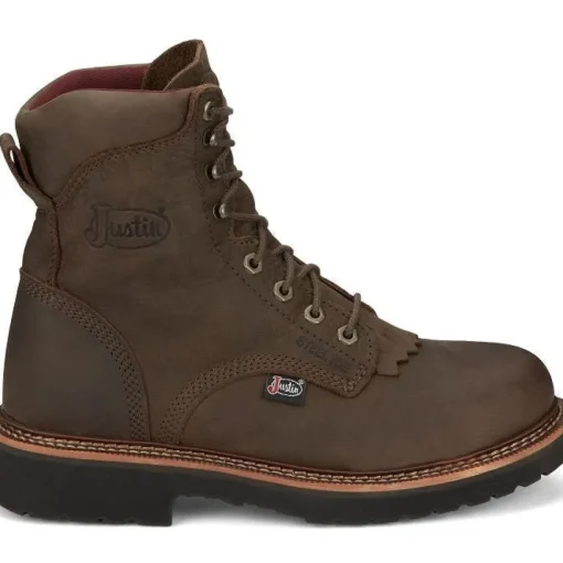 Justin Men's Rivot 8" Lace Up Western Work Boot -Brown - OW441