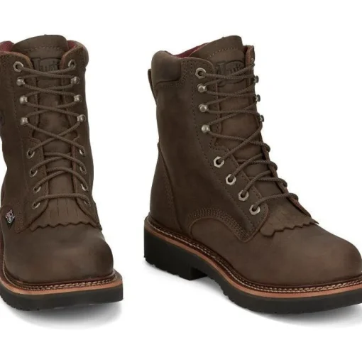 Justin Men's Rivot 8" Lace Up Western Work Boot -Brown - OW441