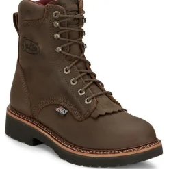 Justin Men's Rivot 8" WP Lace Up Western Work Boot -Brown- OW440