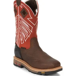 Justin Men's RoughNeck 12" Steel Toe WP Western Work Boot -Brown- WK2115