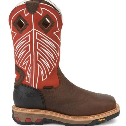 Justin Men's RoughNeck 12" Steel Toe WP Western Work Boot -Brown- WK2115