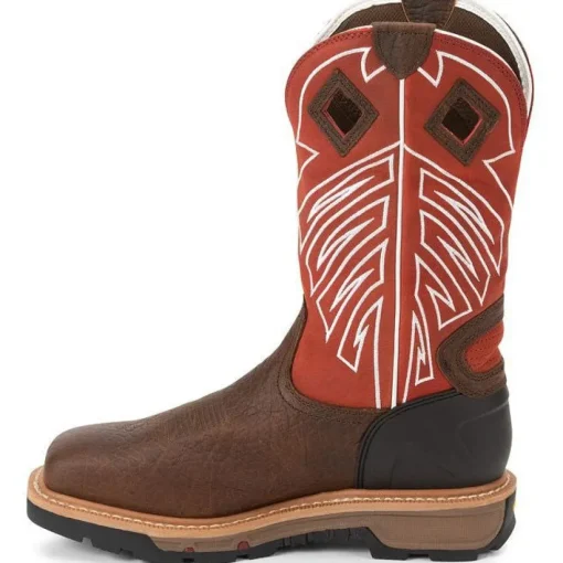 Justin Men's RoughNeck 12" Steel Toe WP Western Work Boot -Brown- WK2115