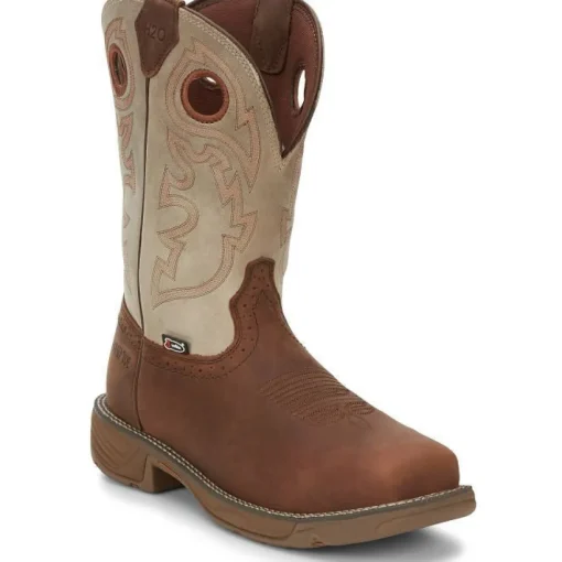 Justin Men's Rush 11" Comp Toe Western Work Boot -Tan- WK4338
