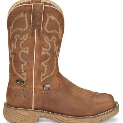 Justin Men's Rush 11" Steel Toe WP Western Work Boot -Tan- SE4340