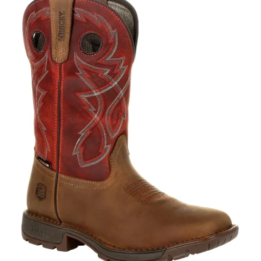 Rocky Men's Legacy 32 11" Sqr Toe WP Western Work Boot- Red - RKW0316