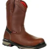 Rocky Men's Rams Horn 10" Comp Toe WP Pull-On Work Boot- Brown- RKK0315