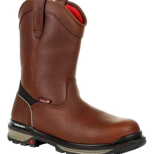 Rocky Men's Rams Horn 10" Comp Toe WP Pull-On Work Boot- Brown- RKK0315