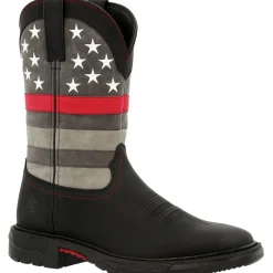 Rocky Men's Red Line 11" Square Toe Western Work Boot- Black - RKD0088