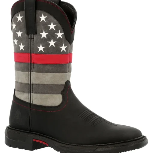Rocky Men's Red Line 11" Square Toe Western Work Boot- Black - RKD0088