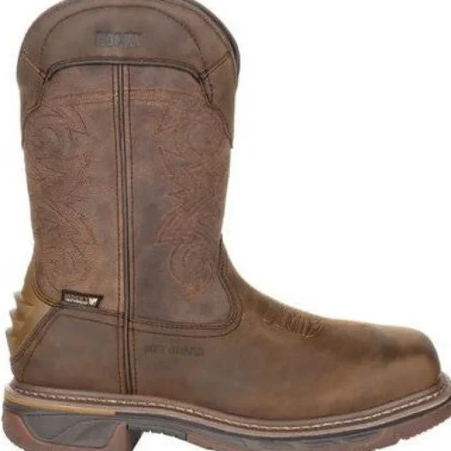 Rocky Men's TPU Heel 11" Square Toe WP Met Guard Western Boot -Brown- RKW0288
