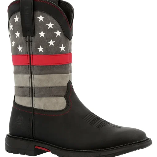 Rocky Women's Red Line 10" Square Toe Western Work Boot Black- RKD0089