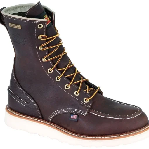 Thorogood Men's USA Made 1957 8" Moc Toe WP Wedge Work Boot Brown 814-3800