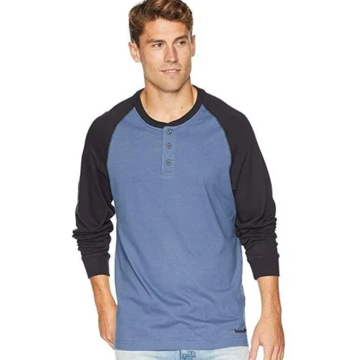 Timberland Pro Men's Cotton Core Long Sleeve Henley - Vintage Indigo - TB0A1I39N49