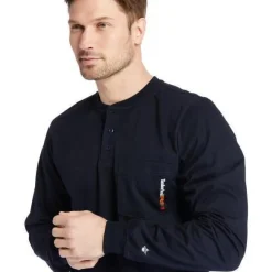 Timberland Pro Men's Flame Resistant Long Sleeve Work Henley - Navy - TB0A23P4410