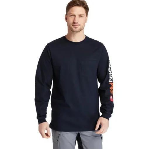 Timberland Pro Men's FR Cotton Core LS W/ Logo Work T-Shirt - Navy - TB0A1V8D410