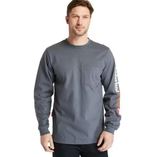 Timberland Pro Men's FR Cotton Core LS W/ Logo Work T-Shirt - Charcoal - TB0A1V8D003