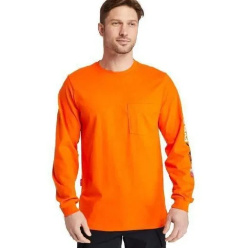 Timberland Pro Men's FR Cotton Core LS W/ Logo Work T-Shirt - Orange - TB0A1V8DY86
