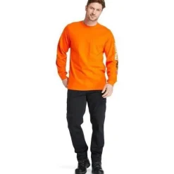 Timberland Pro Men's FR Cotton Core LS W/ Logo Work T-Shirt - Orange - TB0A1V8DY86