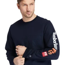 Timberland Pro Men's FR Cotton Core LS W/ Logo Work T-Shirt - Navy - TB0A1V8D410