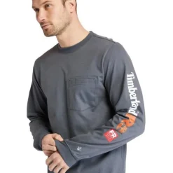 Timberland Pro Men's FR Cotton Core LS W/ Logo Work T-Shirt - Charcoal - TB0A1V8D003