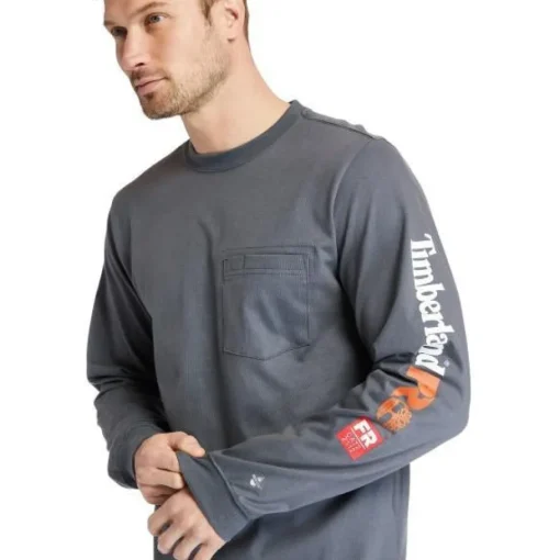 Timberland Pro Men's FR Cotton Core LS W/ Logo Work T-Shirt - Charcoal - TB0A1V8D003