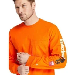 Timberland Pro Men's FR Cotton Core LS W/ Logo Work T-Shirt - Orange - TB0A1V8DY86