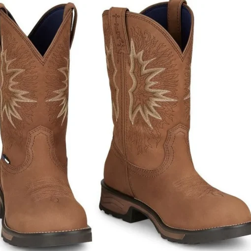 Tony Lama Men's Boom 11" Comp Toe WP Western Work Boot- Brown- TW3413