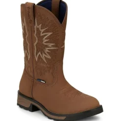 Tony Lama Men's Boom 11" Round Toe Pull On WP Western Work Boot -Brown- TW3414