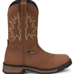 Tony Lama Men's Boom 11" Round Toe Pull On WP Western Work Boot -Brown- TW3414