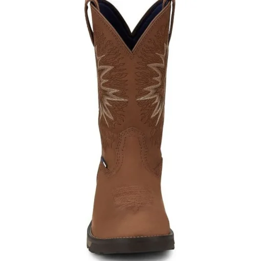 Tony Lama Men's Boom 11" Round Toe Pull On WP Western Work Boot -Brown- TW3414