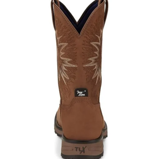 Tony Lama Men's Boom 11" Round Toe Pull On WP Western Work Boot -Brown- TW3414