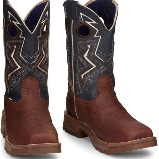 Tony Lama Men's Force 11" Wide Square Comp Toe WP Western Work Boot -Brown- TW3402