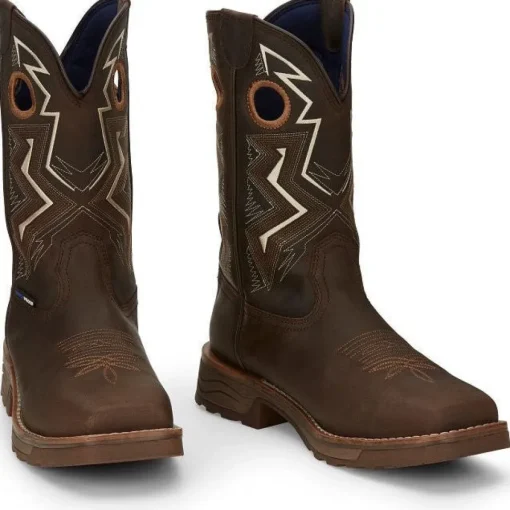 Tony Lama Men's Force 11" Wide Square Comp Toe WP Western Work Boot -Brown- TW3403