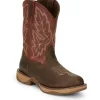 Tony Lama Men's Rasp 11" Wide Round Toe WP Western Work Boot- Brown- RR3362