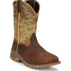 Tony Lama Men's Roustabout 11' Steel Toe WP Western Work Boot -Brown- TW5006