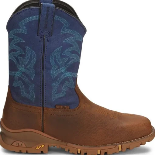 Tony Lama Men's Roustabout 11' Steel Toe WP Western Work Boot -Brown- TW5010