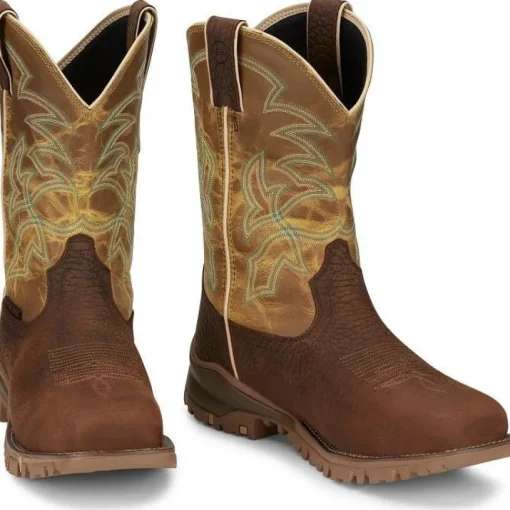 Tony Lama Men's Roustabout 11' Steel Toe WP Western Work Boot -Brown- TW5006